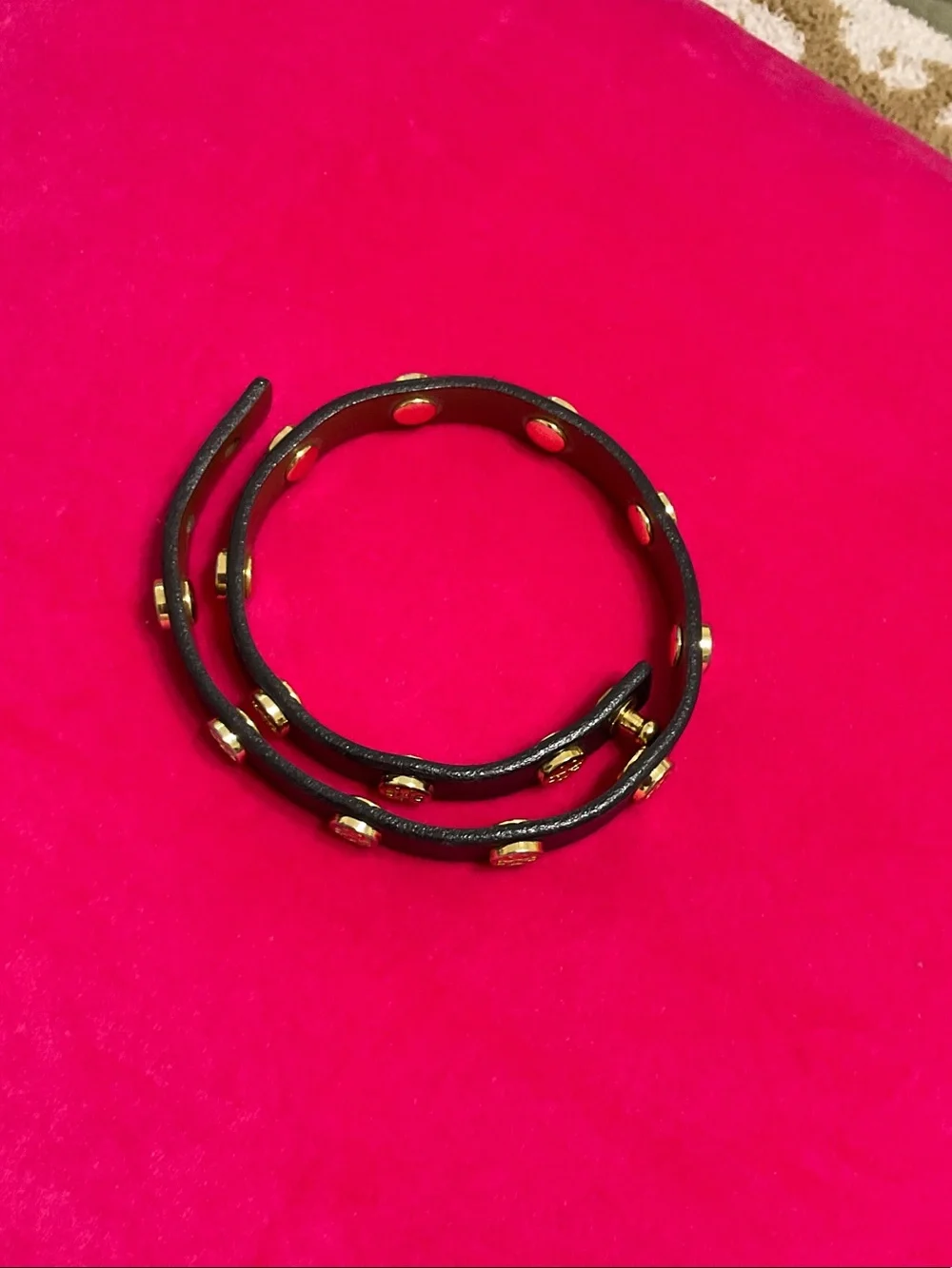 Tory Burch Black Leather Wrap Bracelet with Gold Studs